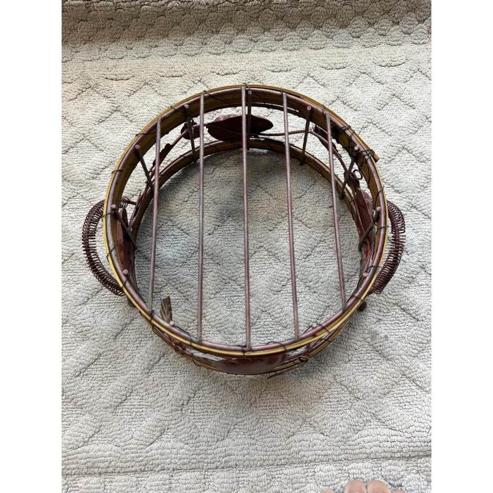 Rustic Metal And Wood Basket with Metal Apples and Spring Style Handles